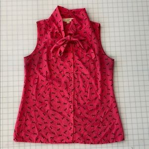 Neon hot pink tie neck sleeveless top